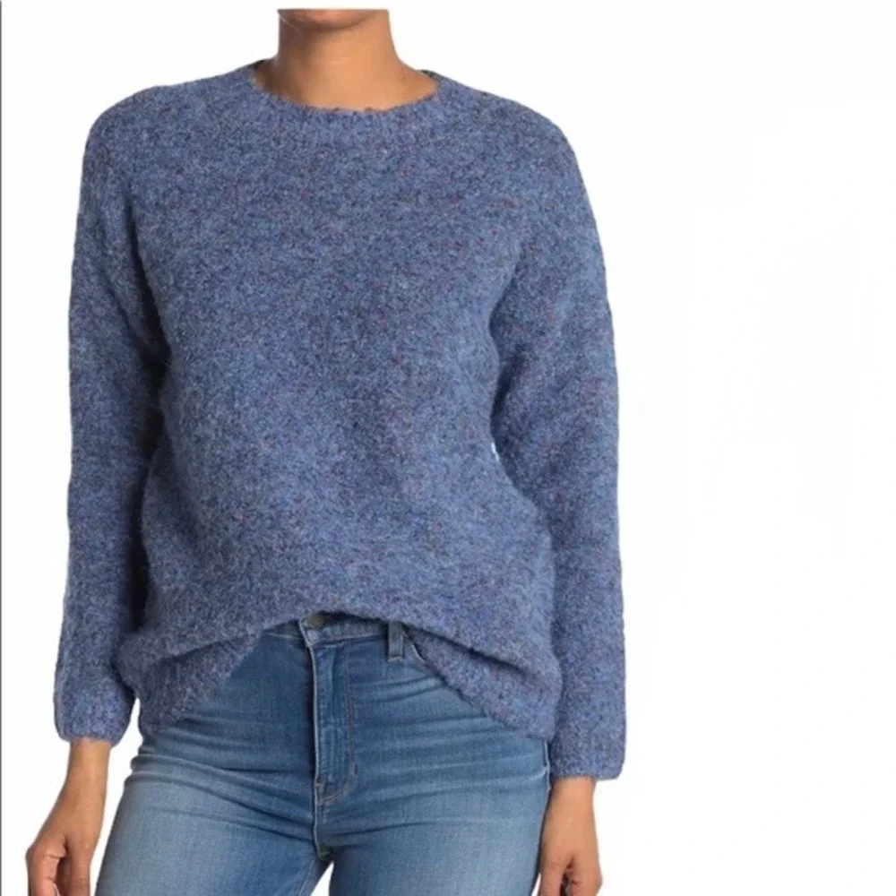 BB DAKOTA Blue Multi‎ Color Fleck Fuzzy Knit Crew Neck Sweater XS